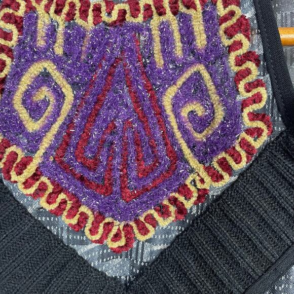 Save the Queen Y2K Mesh Halter Sleeveless Hi Low Chenille Tunic Top Black L - Picture 6 of 15